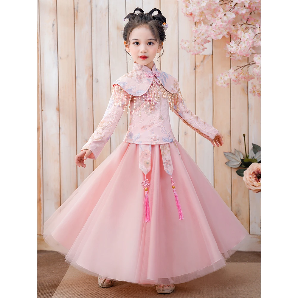 巴拉童年汉服女童秋款小女孩古风超仙连衣裙2024新款儿童唐装秋冬