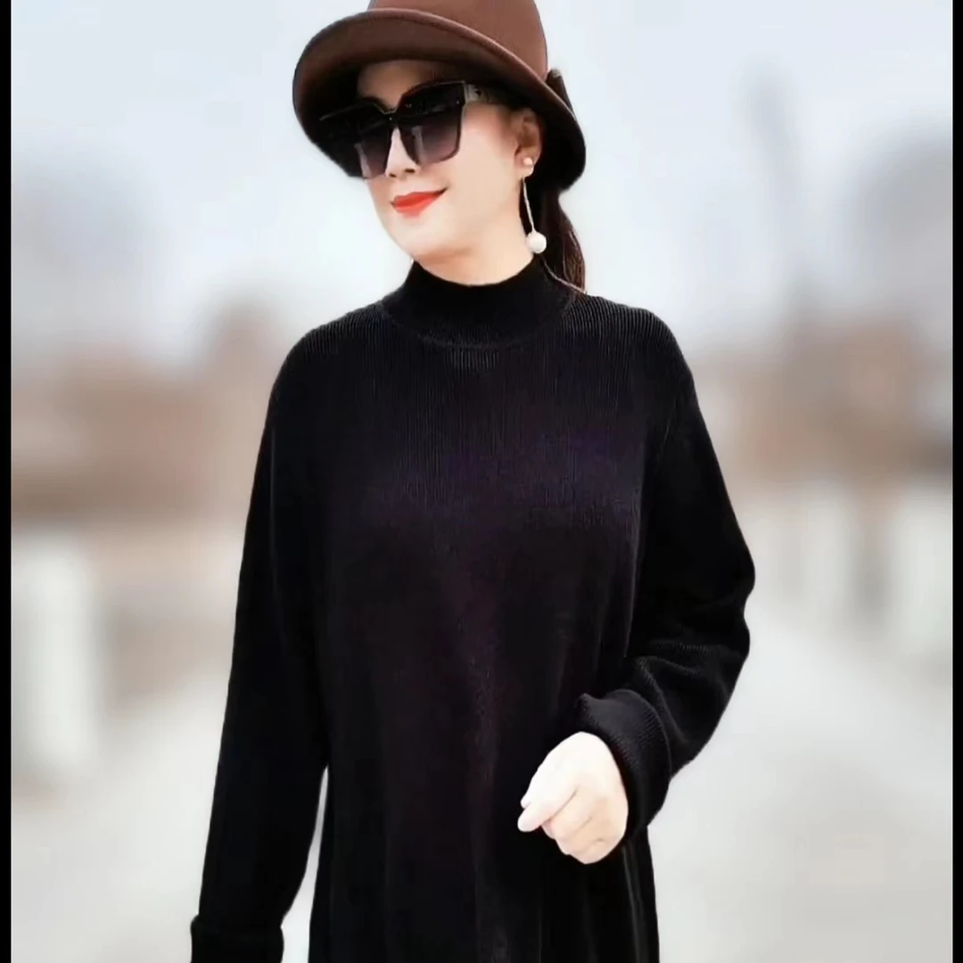 238款 寸领针织连衣裙 时尚百搭 气质长款 圆领纯色 舒适洋气款