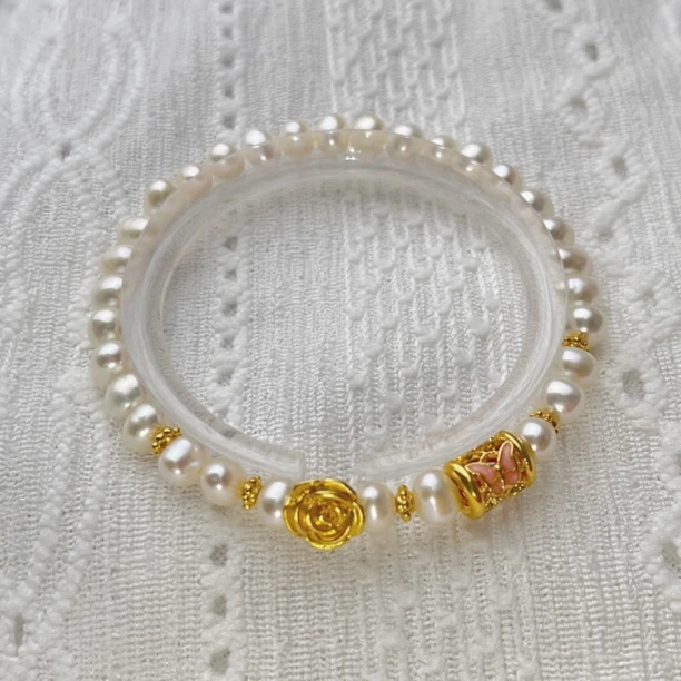 足金黄金玫瑰花招财蝴蝶路路通手串时尚百搭减龄送女友礼物