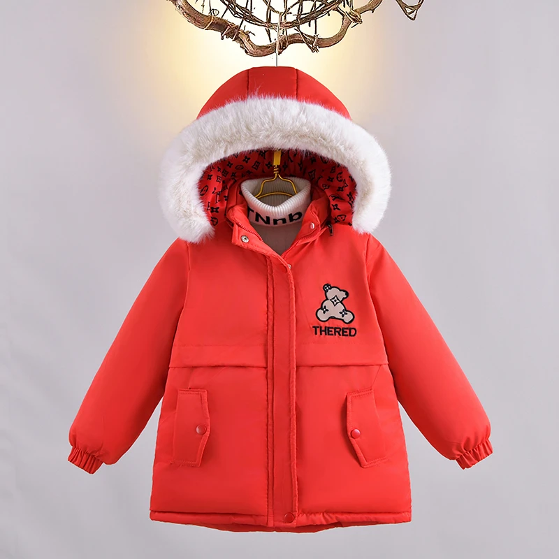 儿童棉服男女童冬装加绒外套2024新款洋气中大童加厚派克服中长款