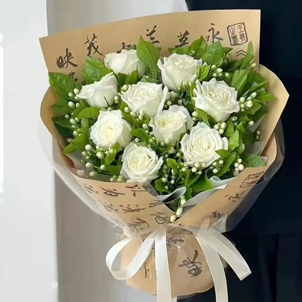 ♥【愿君莫离】新中式花束9朵白玫瑰花茉莉花束送朋友送同学鲜花生日鲜花礼物生日花见面花·鲜花团购附近小时达