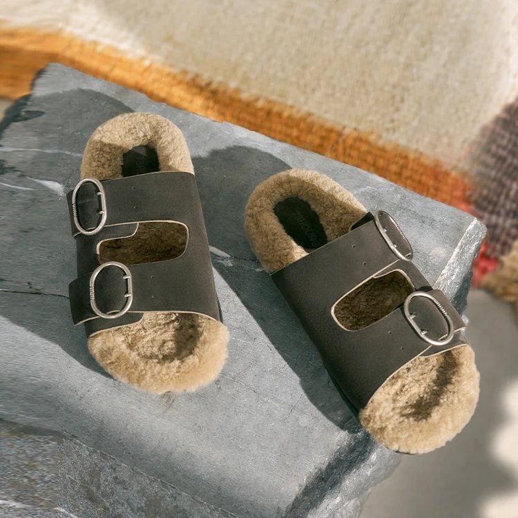 【老板专场】73hours女鞋暖暖热巧一脚蹬外穿平底毛毛鞋勃肯拖鞋女