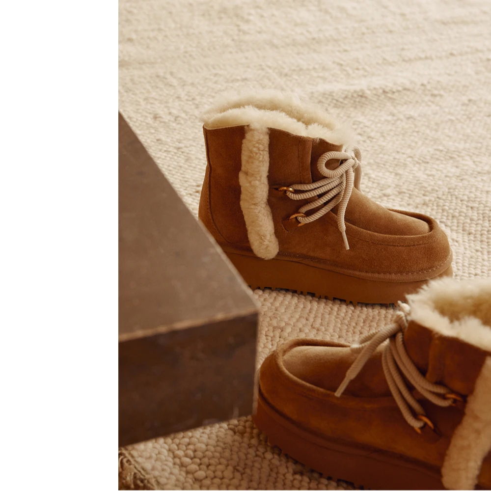 73hours女鞋挪威印象2024冬季新款棕色棉鞋加绒保暖雪地靴毛毛鞋