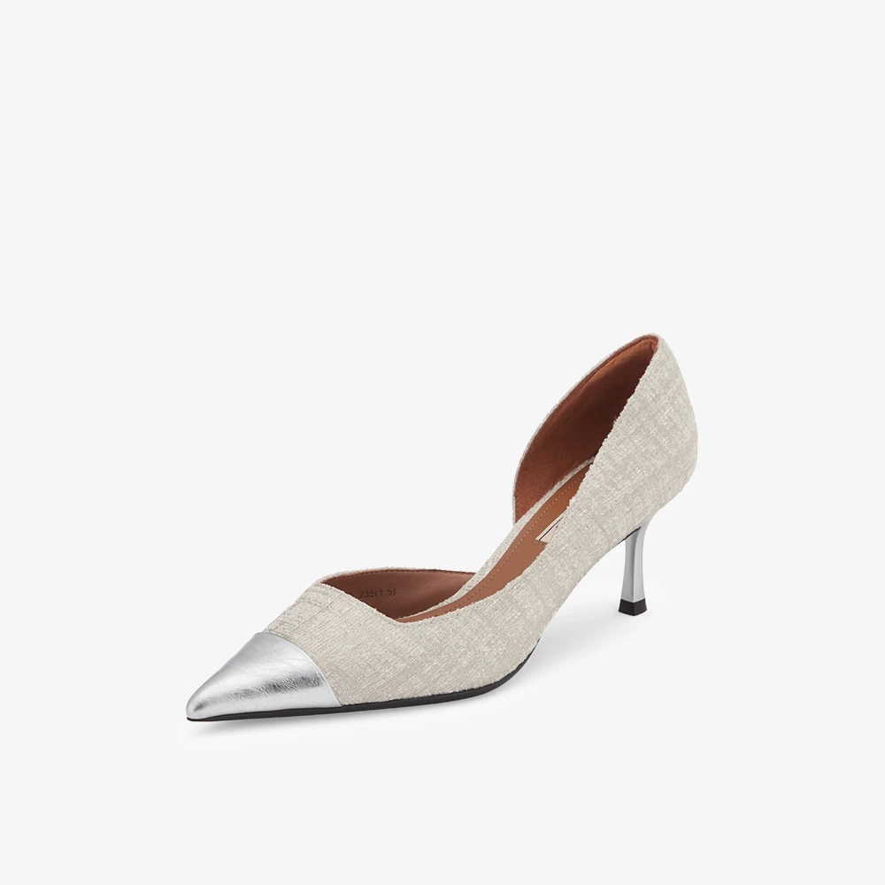 73hours女鞋具象优雅2024年春季新款小香风拼接尖头高跟鞋女单鞋