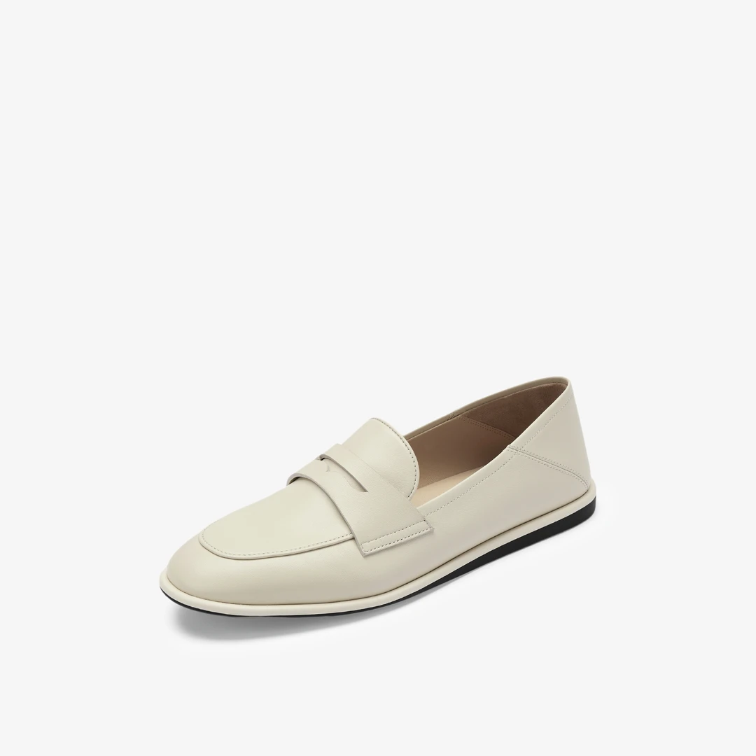 【达人】73hours女鞋软欧包平底白色法式乐福鞋小皮鞋单鞋女