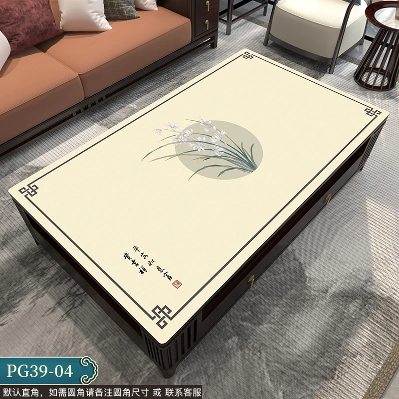 新中式高档防水防油家用免洗防烫长方形皮革桌垫直角网红款台面布