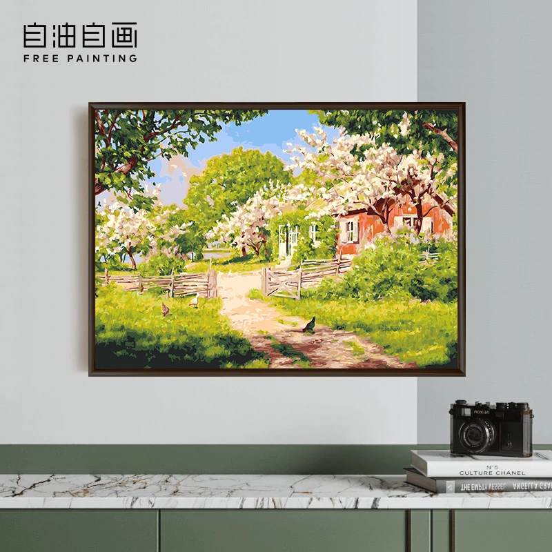 自油自画数字油画手工油画手绘填色丙烯田园名画客厅装饰画油彩画