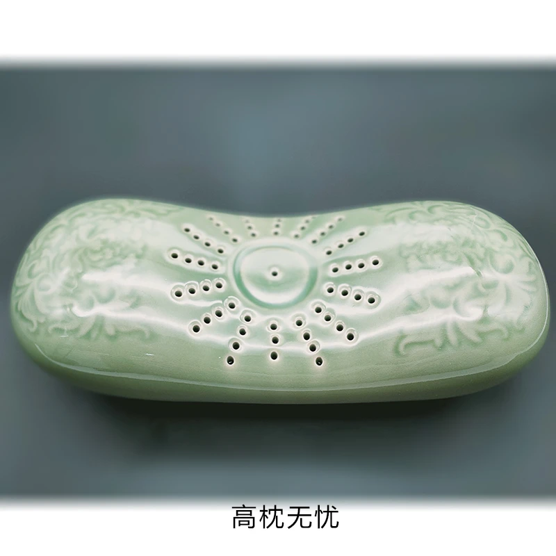 青秘微瑕耀州窑天青色养生瓷枕冰凉夏季专用0铅0镉原矿釉高温瓷