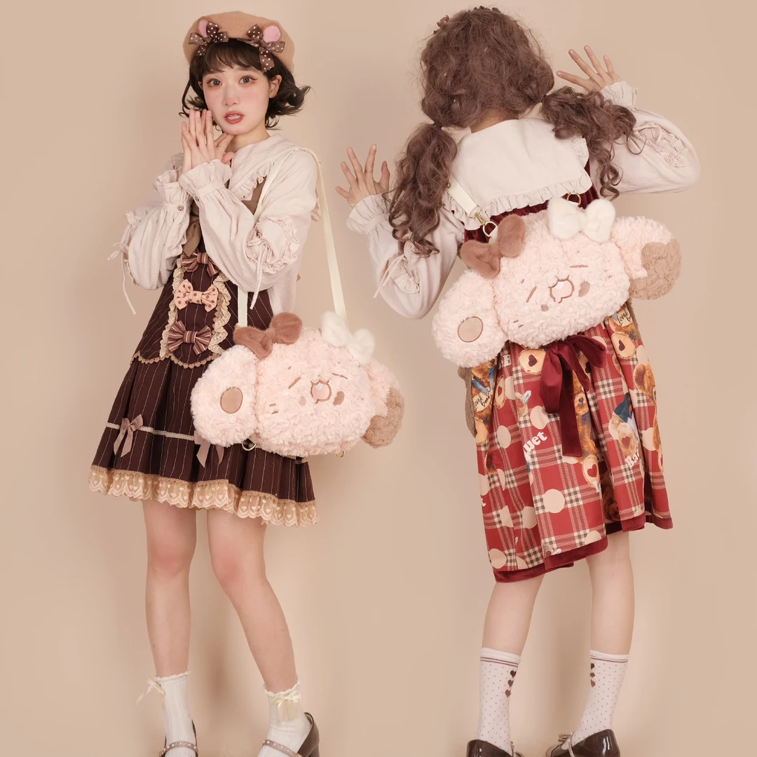 小狗莫莉lolita冬季学院风巧克力双肩包包全款现货洛丽塔毛绒少女