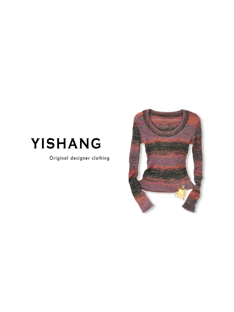 Y75017长袖毛衣条纹针织气质上衣打底针织毛衫