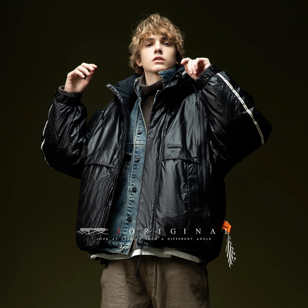 易麦2024男女冬季新款潮牌白鸭绒保暖立领轻户外工装羽绒服外套