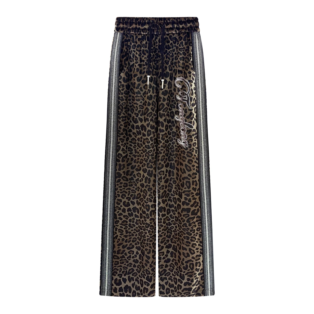 Robert Girme 【野性豹纹】秋款设时尚烫钻轻奢丝绒豹纹裤子#6253