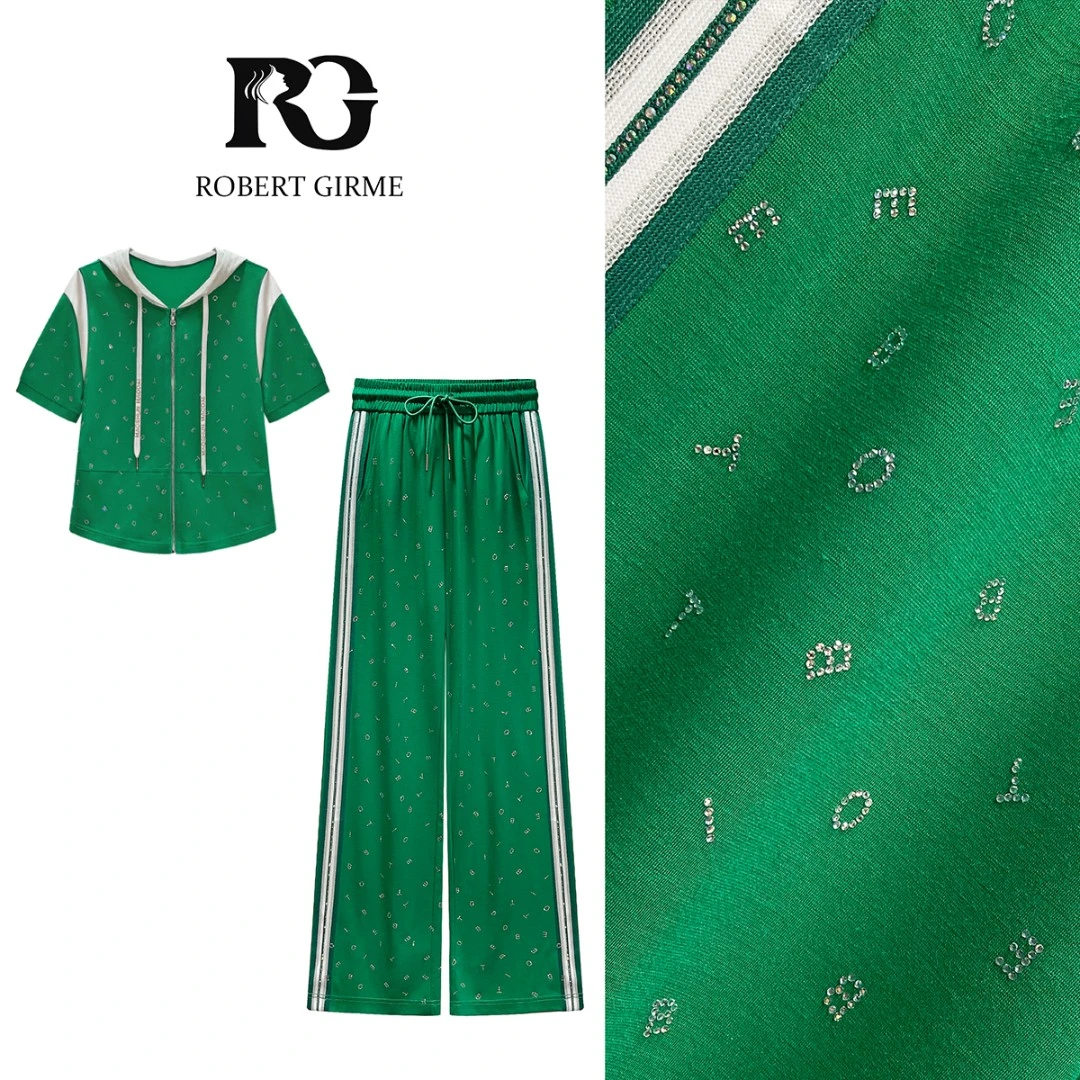 Robert Girme【清仓福利夏款】休闲轻奢烫钻气质绿色套装#7950/7951