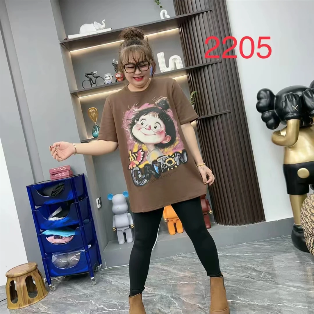 2205-秋冬新款大码女装加厚休闲百搭中长款小女孩半袖大T恤