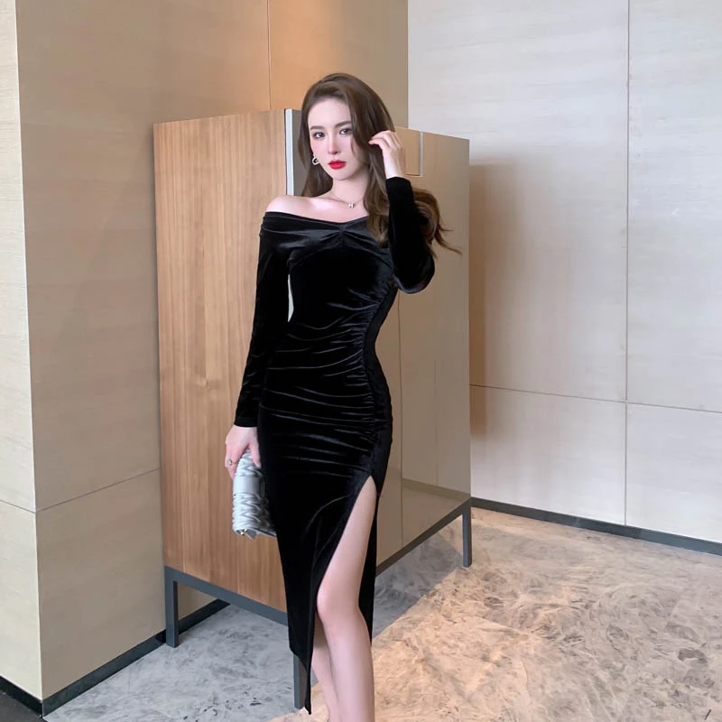 【紫嫣红藤】4528小晚礼服气质连衣裙名媛晚宴会敬酒服丝绒长裙