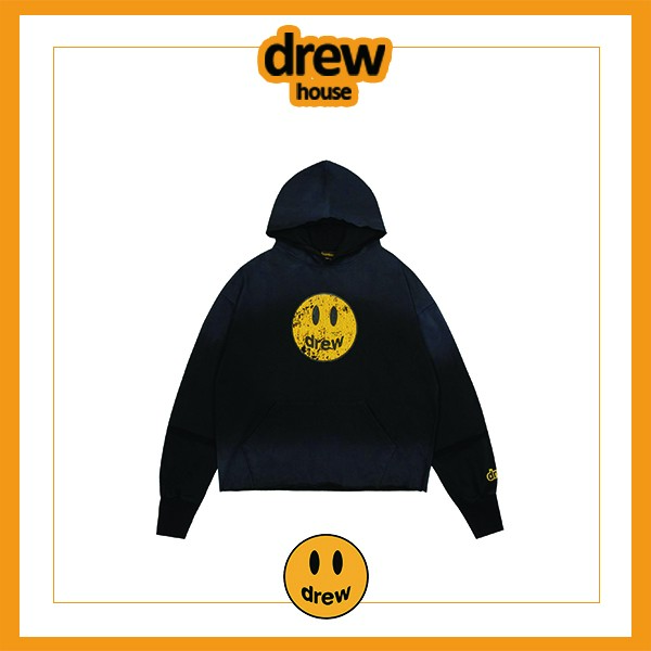 drew house 做旧水洗裂纹长袖连帽加绒卫衣