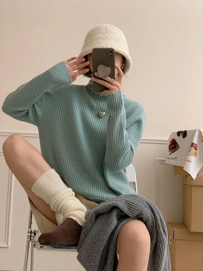 【桐雅】-100%韩版秋冬全羊毛针织时尚高领百搭羊毛衫-【不可机洗】