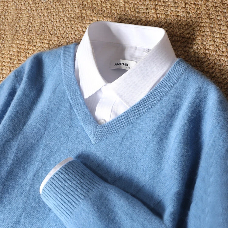 加倍御寒~秋冬新款加厚男V领休闲宽松百搭纯100羊绒衫