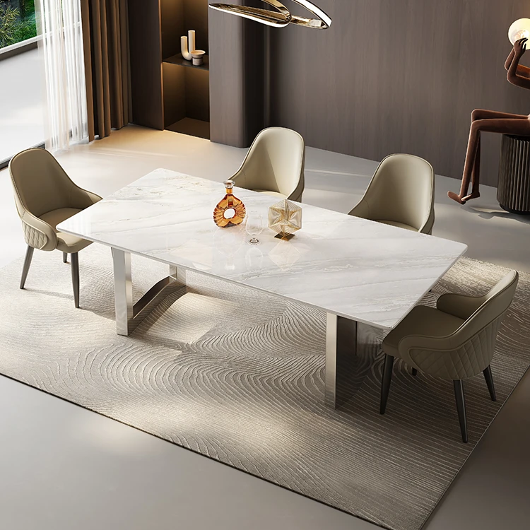 卡里冰玉奢石餐桌轻奢意式高端定制别墅进口天然奢石长方形餐桌