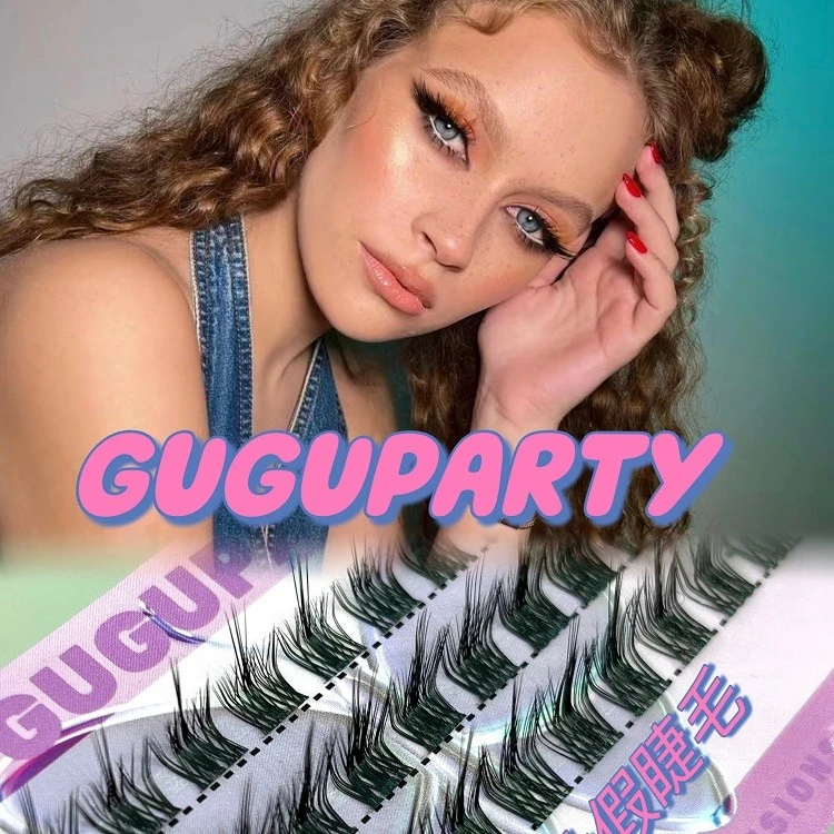GUGUPARTY欧美狐系L型直角斜飞蛇系猫系分段式自嫁接透明梗假睫毛