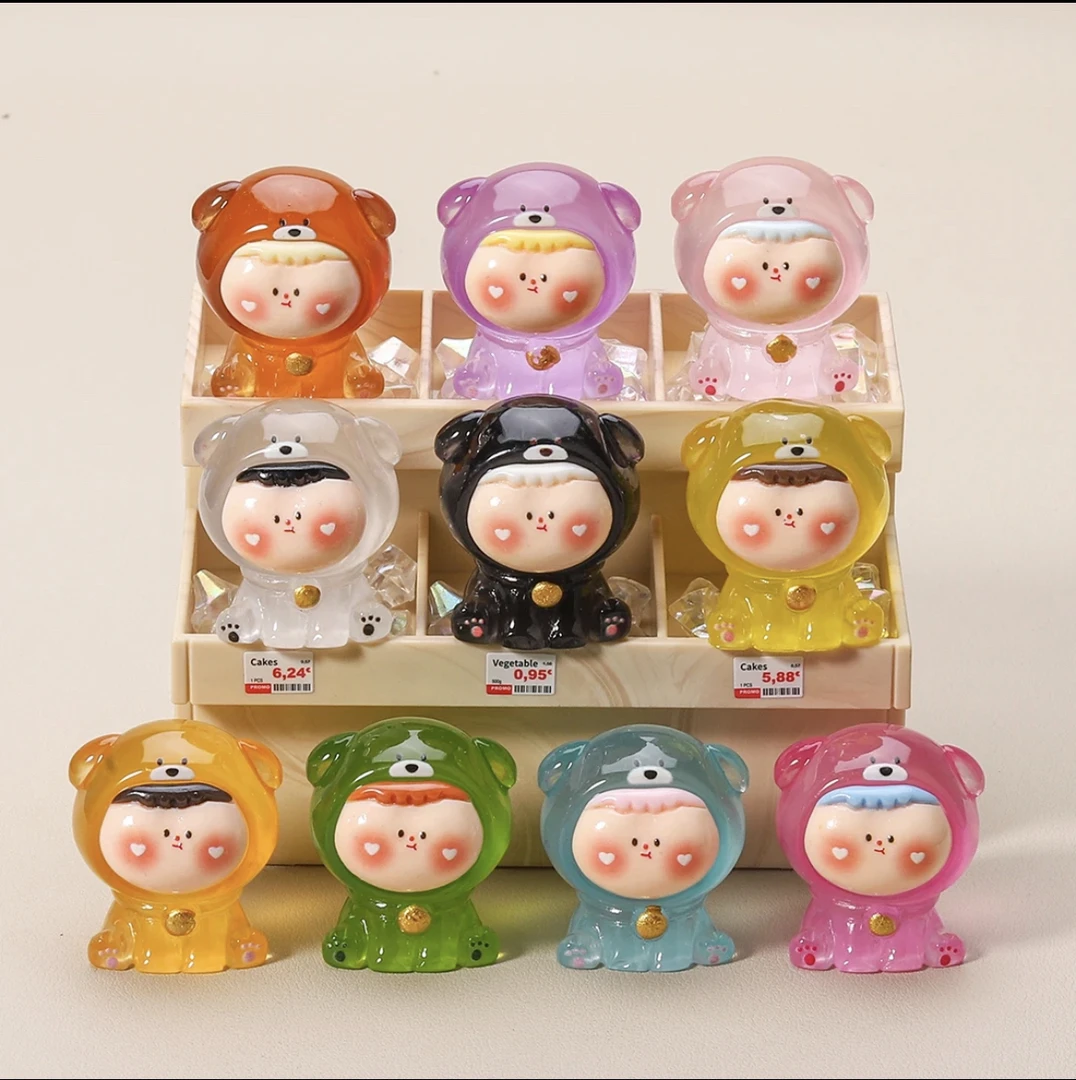 （锅底福福）【九宫格对对碰】夜光卡通小狗李丝透明车载摆件树脂卡通