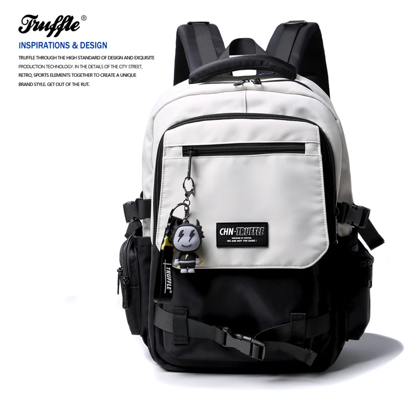 TRUFFLE潮牌大容量双肩包男初中生书包女撞色大学生电脑旅行背包