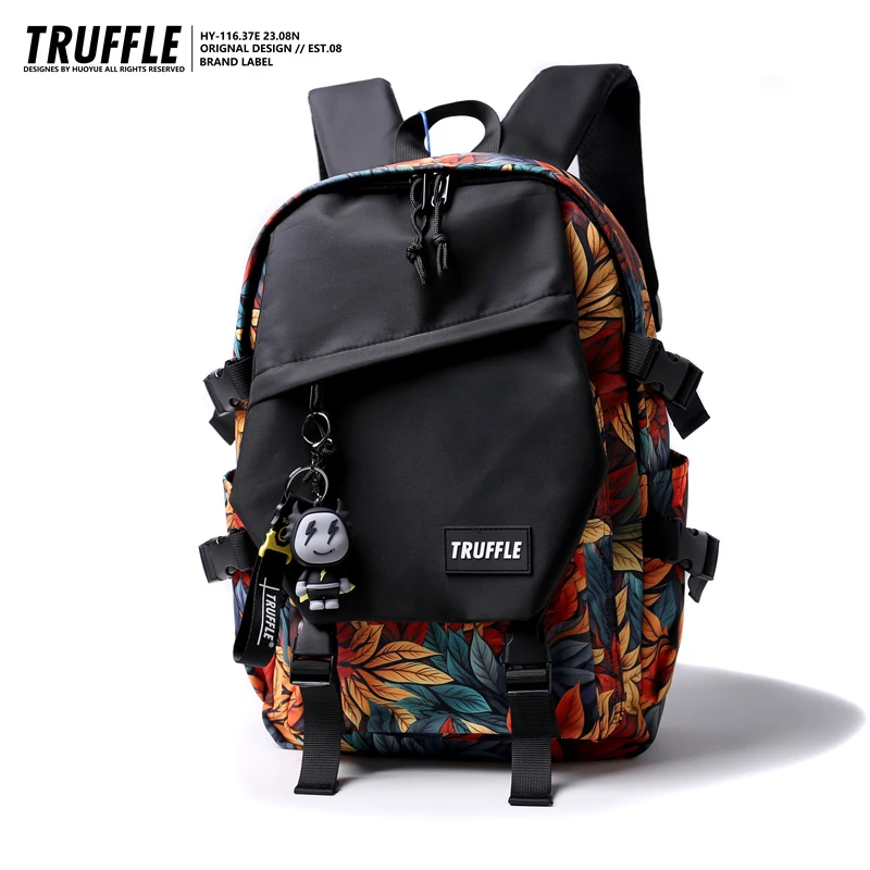 TRUFFLE树叶初中生大容量男书包小学生休闲双肩包女户外旅行背包