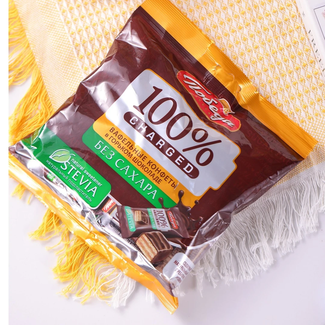 俄罗斯进口胜利牌查理德系列黑巧克力涂层无蔗糖威化饼干150克/袋