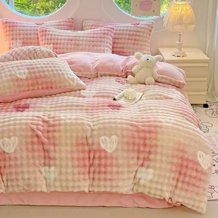 PINCAI/品彩新款高克重剪花牛奶绒（泡泡）系列四件套-QQ04