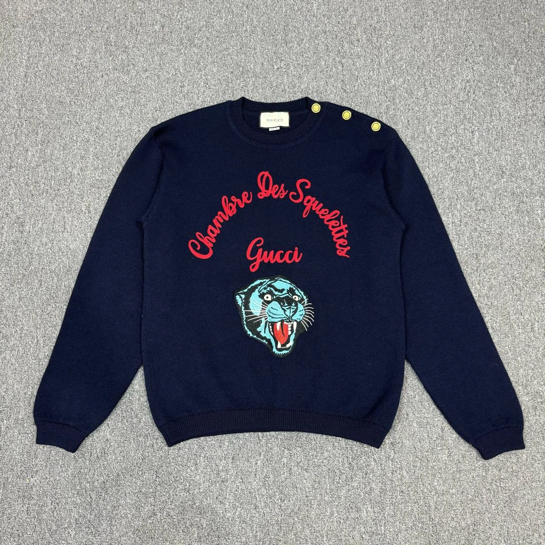 Gucci古驰 藏蓝色虎头刺绣针织衫 M码99新 10351169