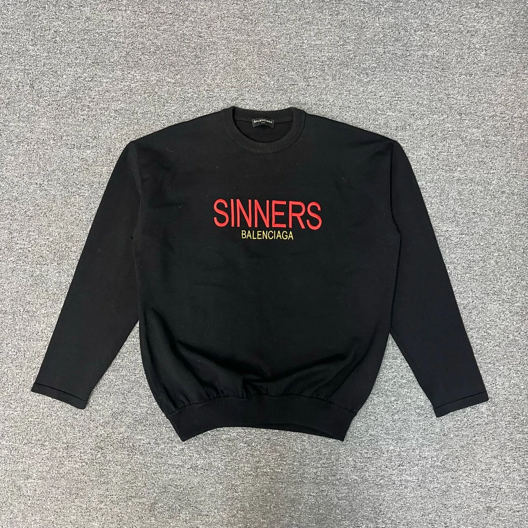 jp Balenciaga 巴黎世家黑色刺绣罪人系列毛衣 M码99新
