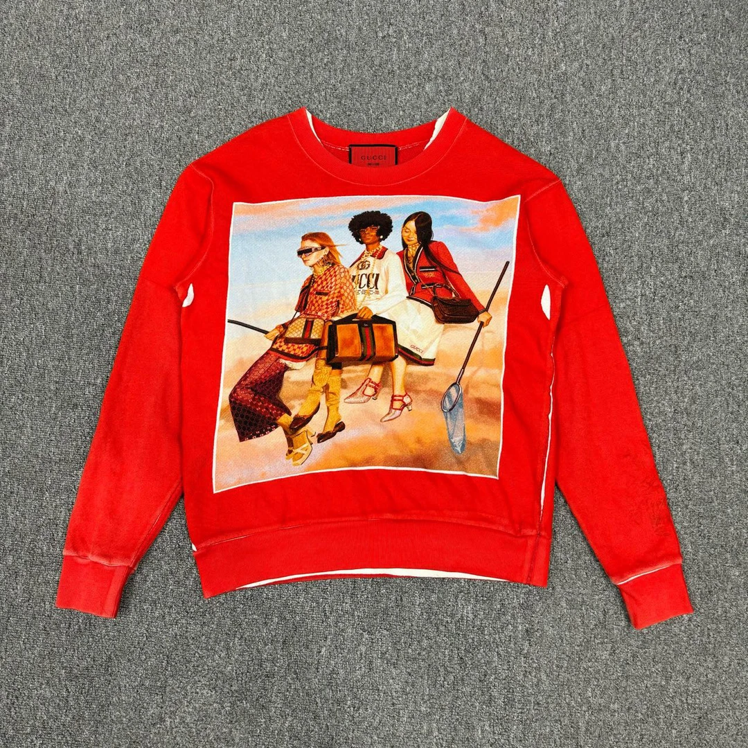 Gucci古驰 人像印花红色卫衣 XXS码98新 10351634