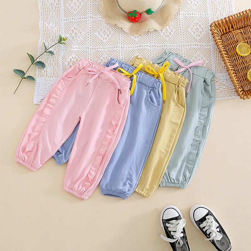 儿童裤子薄款灯笼裤单孔丝防蚊裤宝宝洋气休闲裤中小童家居服宽松