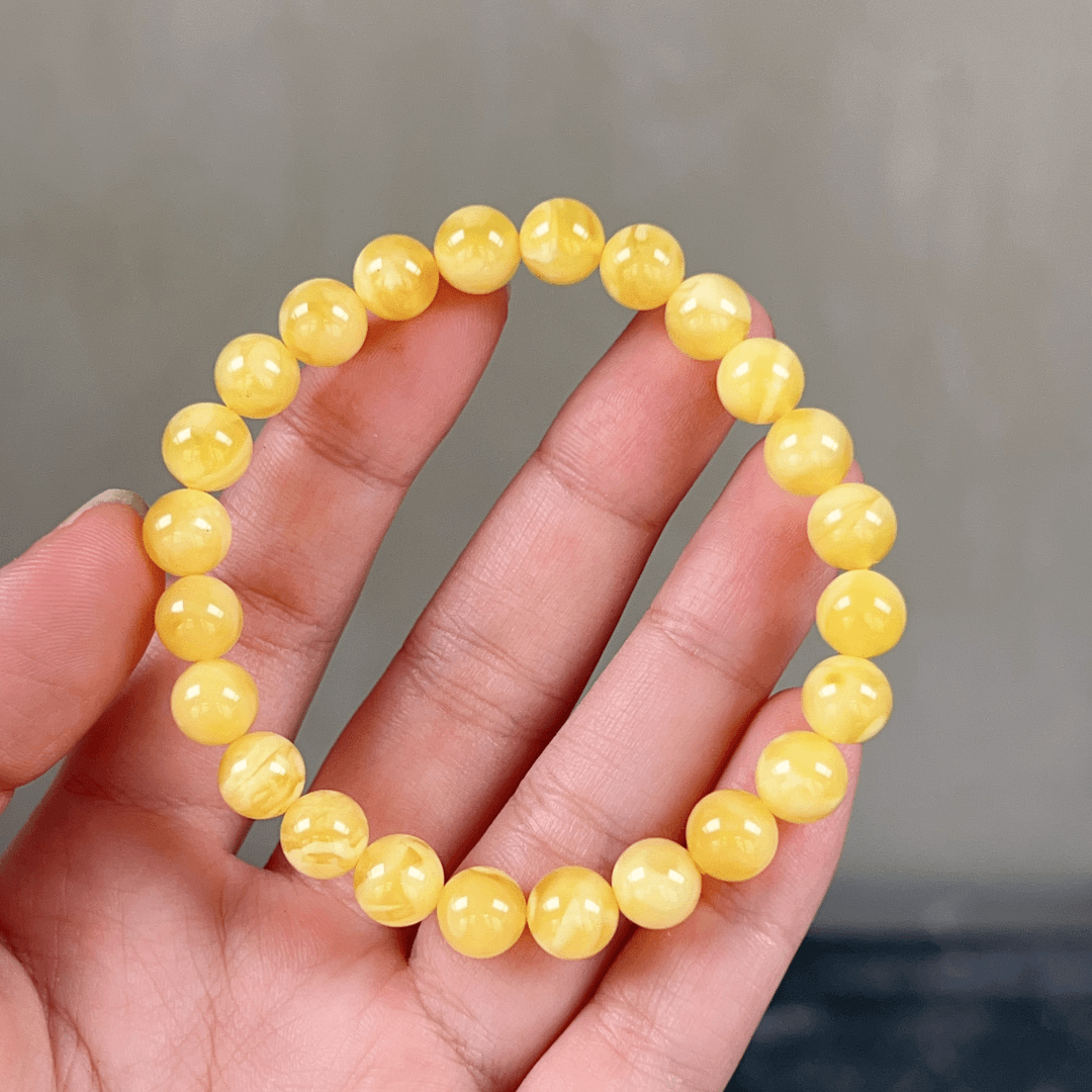 8mm+黄白满蜡蜜蜡手串，满蜡飘花，7.2克