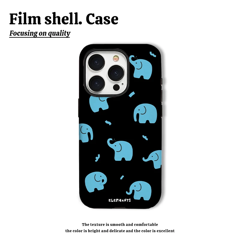 戏水小象黑底手机壳适用苹果15华为oppo小米vivo菲林二合一红米13