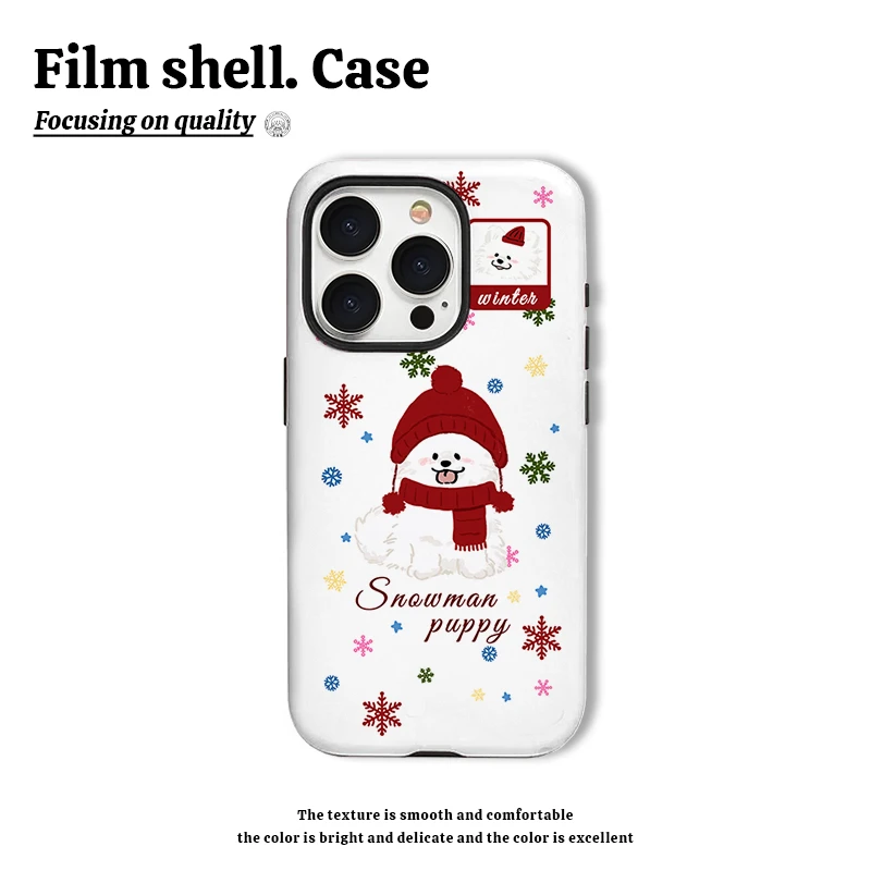 雪人萨摩耶手机壳适用苹果15华为oppo小米vivo菲林二合一荣耀
