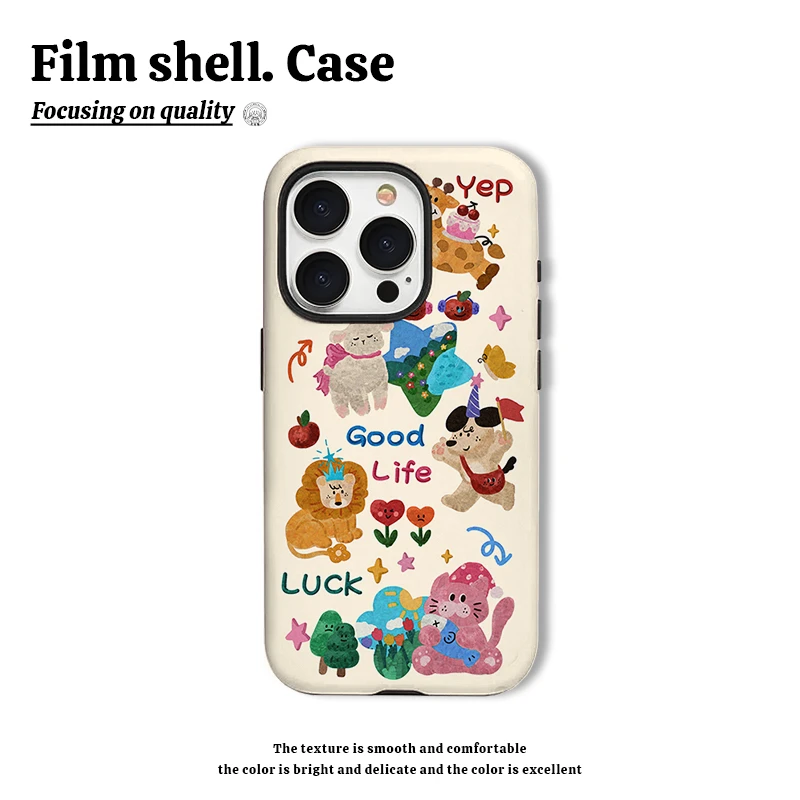 油画ins动物派对手机壳适用苹果16华为vivo菲林二合一荣耀小米15