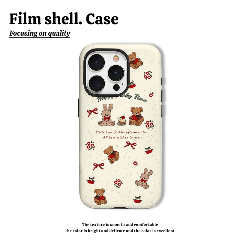 美拉德小熊小兔手机壳适用苹果15华为oppo小米菲林二合一mate60