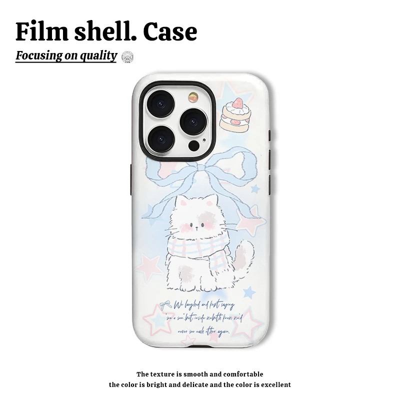 蝴蝶结白猫手机壳适用苹果华为oppo荣耀vivo菲林二合一小米15pro