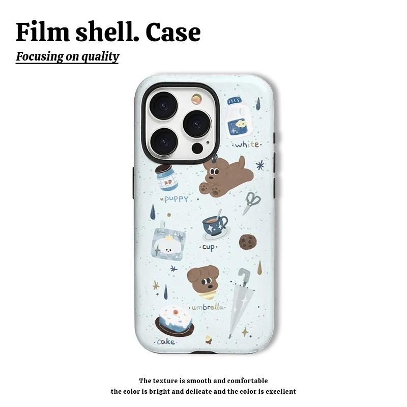 蓝色雨天幻想狗狗手机壳适用苹果15华为oppo小米vivo菲林二合一女