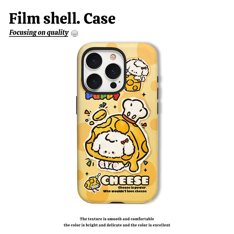 芝士奶酪小狗手机壳适用华为小米vivo菲林二合一苹果15pro荣耀女