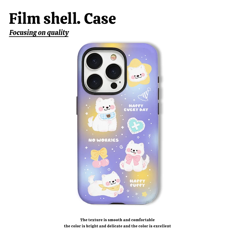 梦幻极光萨摩耶紫色手机壳适用苹果15华为oppo小米vivo菲林二合一