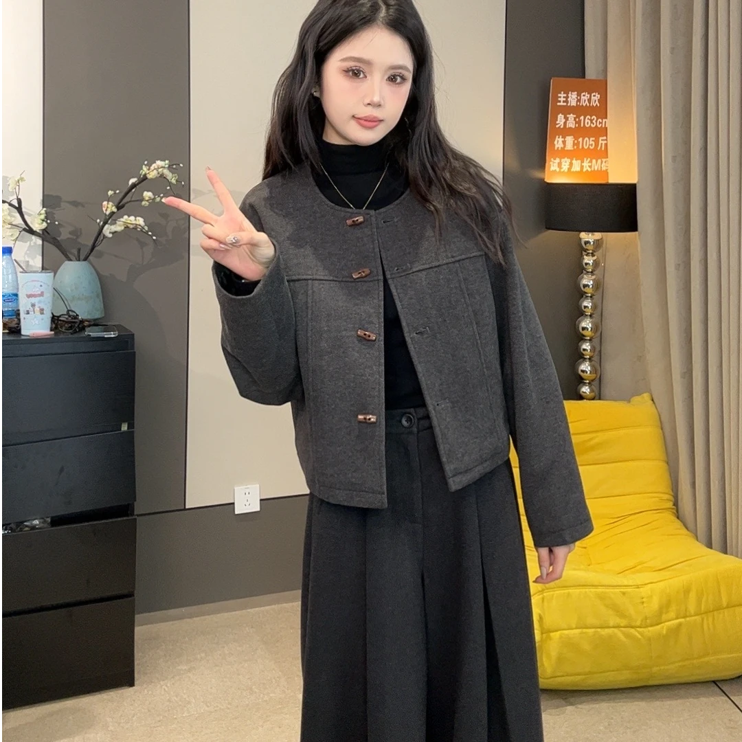 时尚套装女秋冬新款小香风外套+裤裙两件套