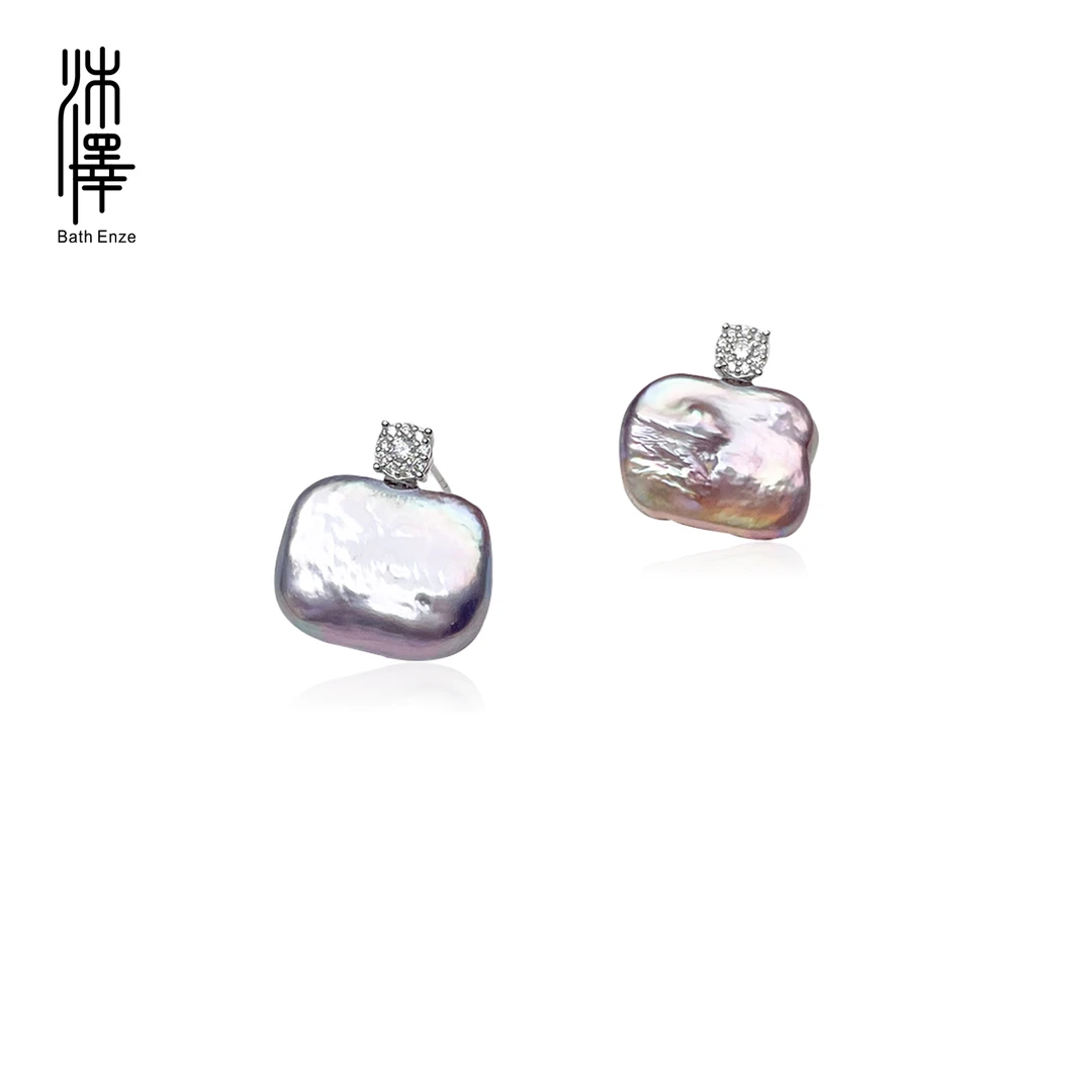 沐泽特惠【一只小包】紫色戴妃包巴洛克珍珠耳钉淡水真珍珠耳饰