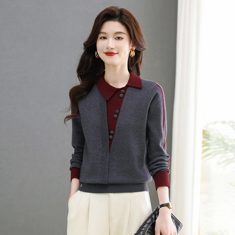 时髦设计感上衣女洋气别致打底衫可外穿毛衣假两件小衫小众针织衫