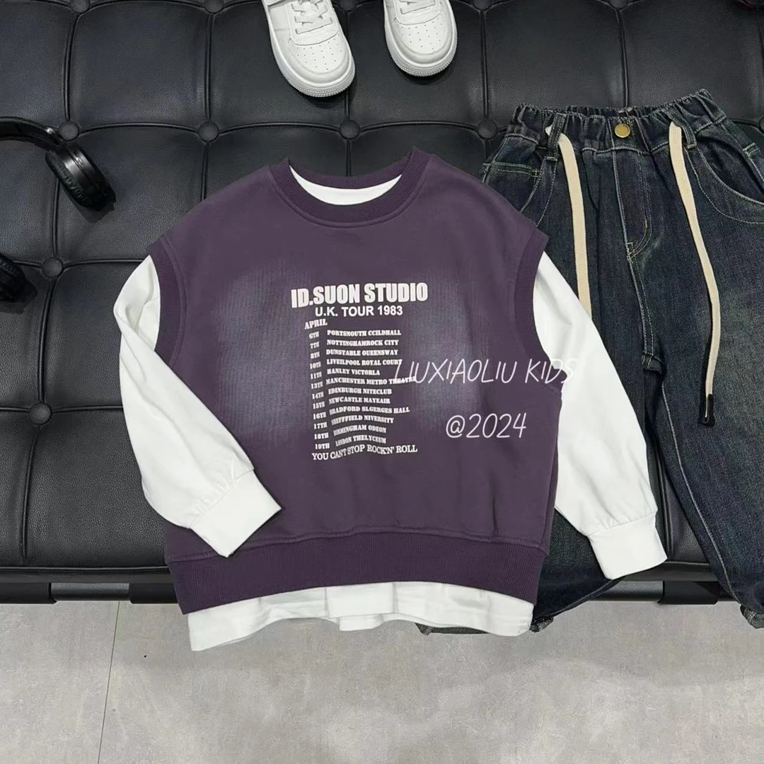 BY LIUXIAOLIU韩版高货秋季儿童真两件卫衣7520