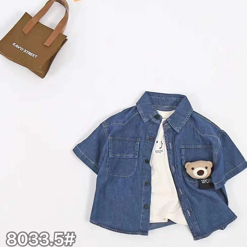 （34）男童牛仔小熊短袖两件套