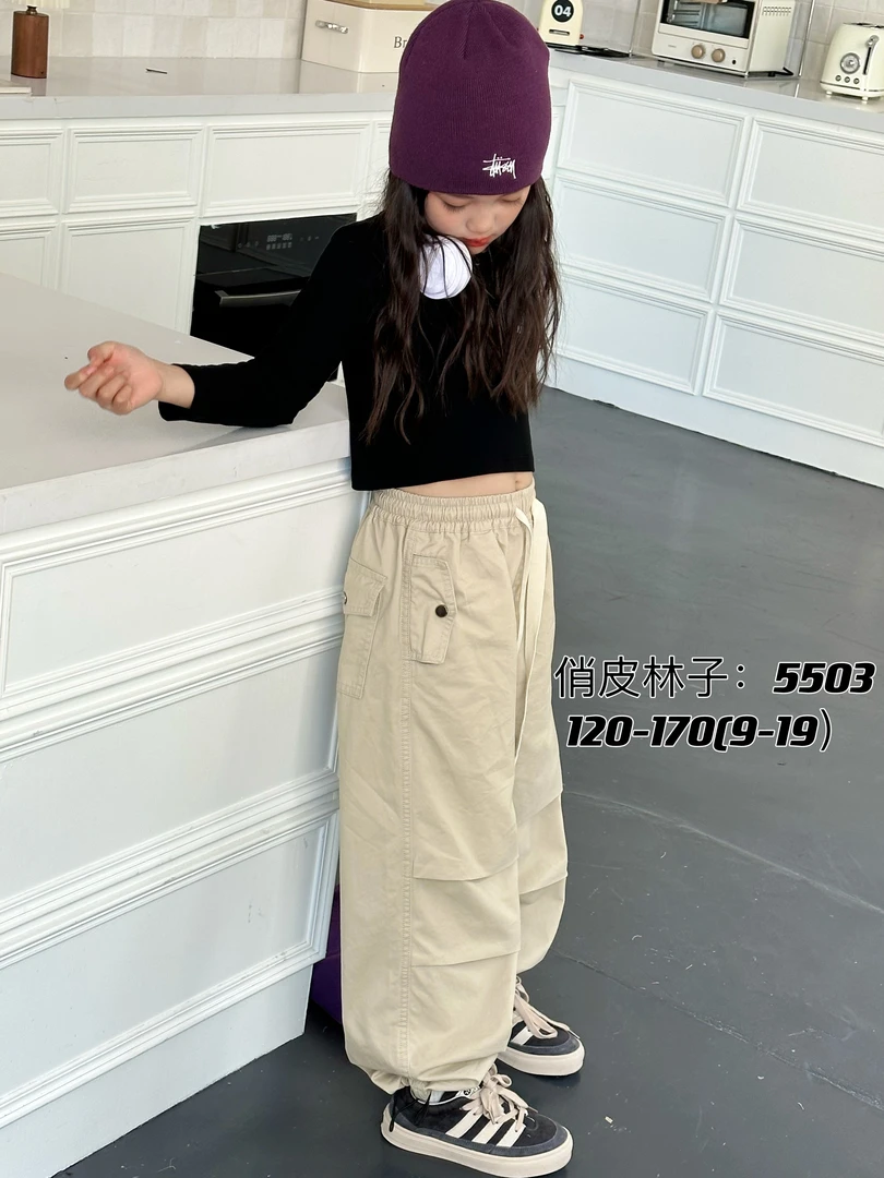 男女孩工装裤2024新款儿童洋气韩版休闲阔腿工装裤