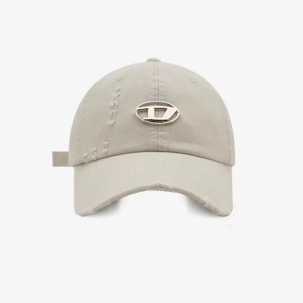 潮牌大D金属标棒球帽男女情侣街头破洞嘻哈韩版软顶鸭舌帽显脸小