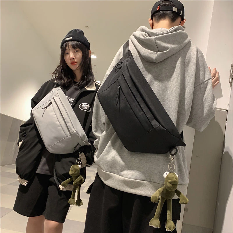 王一博同款大容量机能胸包男胸前包简约帆布百搭斜挎潮包女挎包